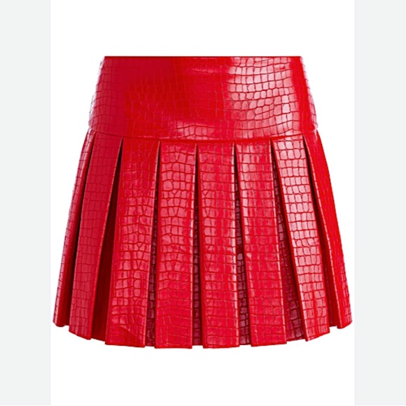 ALICE + OLIVIA Emilie Croc Embossed Faux Leather Pleated Mini SKirt - Picture 10 of 14